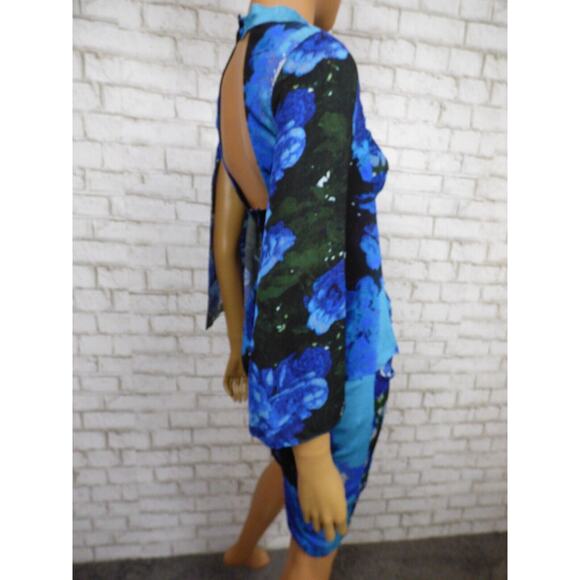 $348 Tracy Reese Blue Foral Cutout Back Flutter Sleeve Ruched Dress 2 NWT - Picture 15 of 16